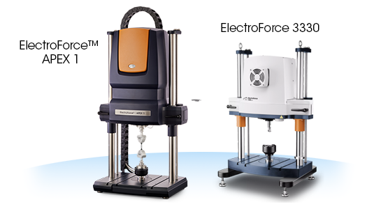 Figure 1. ElectroForce APEX 1 (left) and ElectroForce 3330 (right) Instruments used for tensile testing and fatigue testing