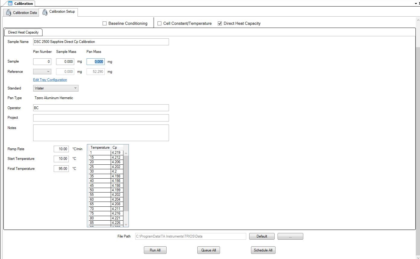 Figure 3. Dialog box for setting up heat capacity calibration