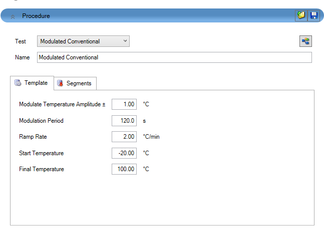 Figure 7. MDSC experiment parameters entered in TRIOS software