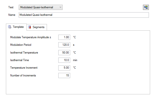 Figure 12. TRIOS software experimental setup of quasi-isothermal MDSC experiment