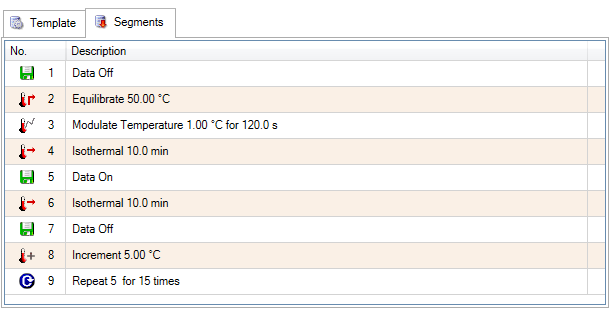 Figure 13. Segment statements for quasi-isothermal MDSC experiment